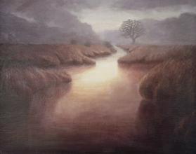 Where the Water Goes - tonalist winding waterway - contemporary landscape painting by Katherine Kean